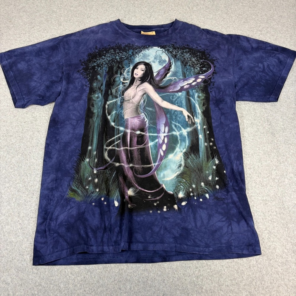 Vintage The Mountain Shirt Mens Large Purple Dyed Fairy in the Woods Crystals